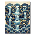 Zen Blue Waterfall Pagoda Geometric Landscape Rug