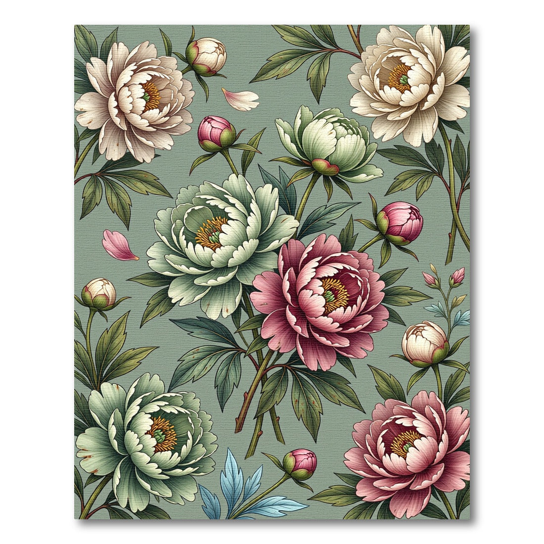 Pink Green Flower Garden Composition Rug