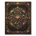 Ornate Gold Floral Chrysanthemum Scroll Rug