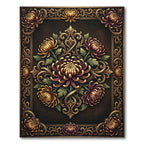 Ornate Gold Floral Chrysanthemum Scroll Rug