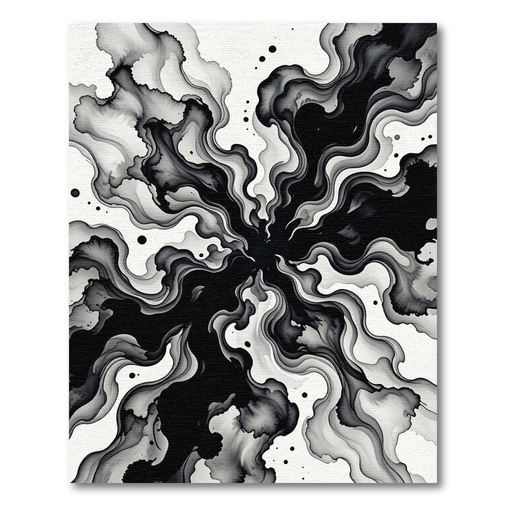 Monochrome Abstract Ink Flow Swirl Rug