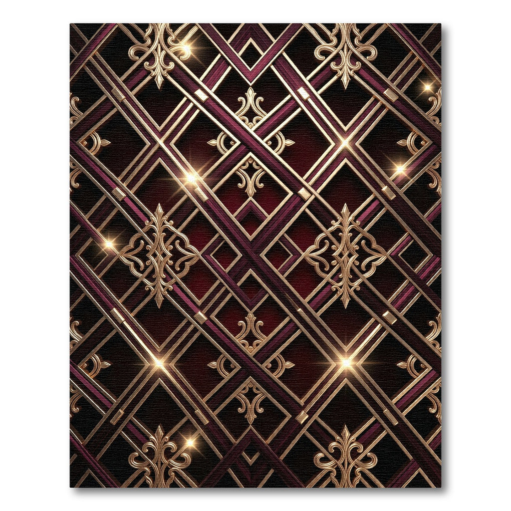 Art Deco Maroon Gold Geometric Lattice Rug