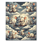 Whimsical Grey White Mouse Cloud Hug Rug