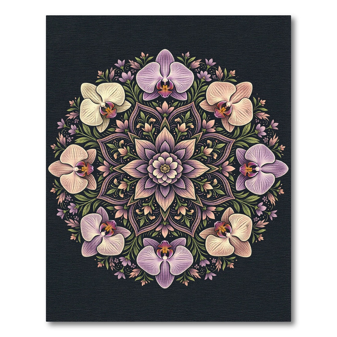 Elegant Floral Orchid Mandala Round Rug