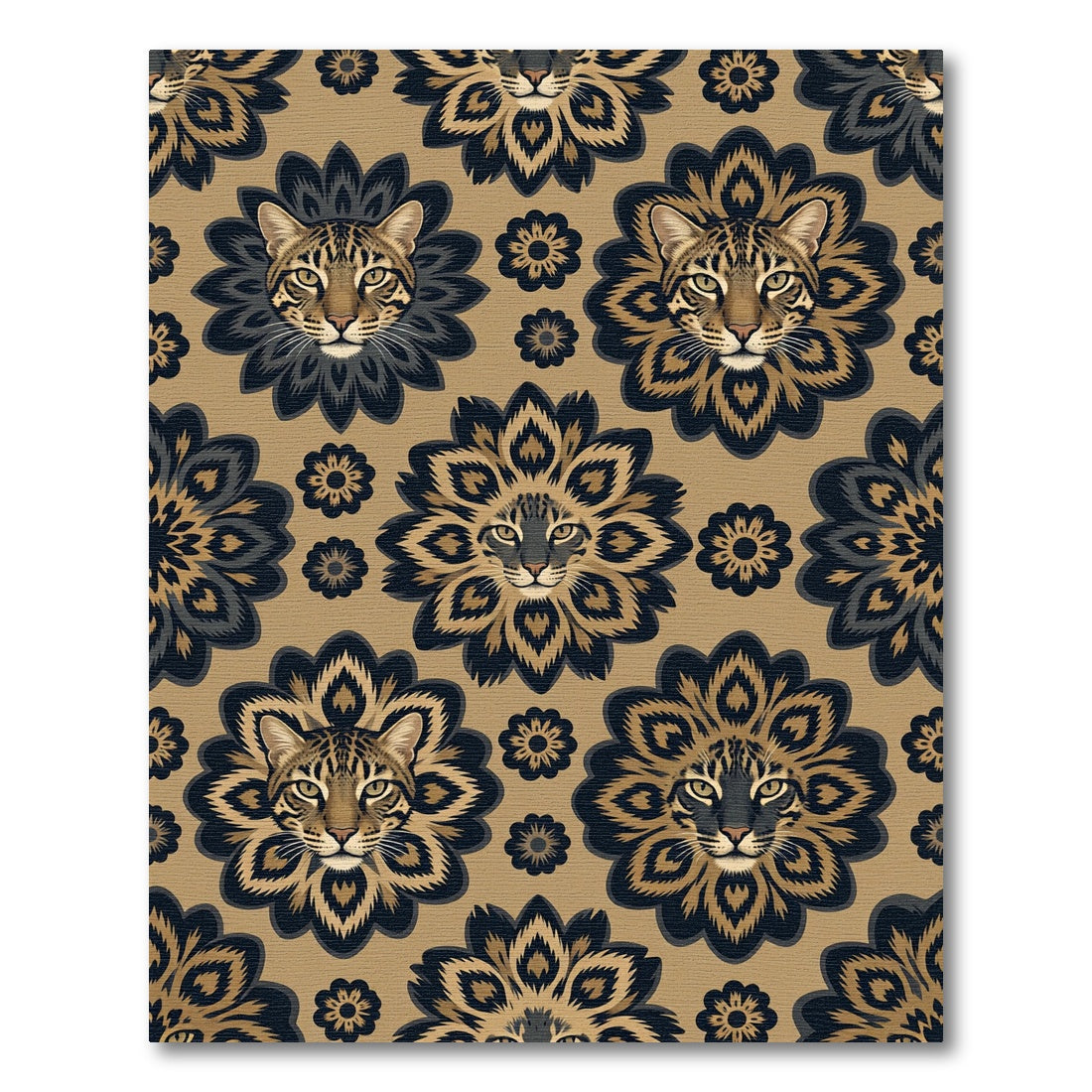 Ocelot Floral Medallion Gold Black Rug
