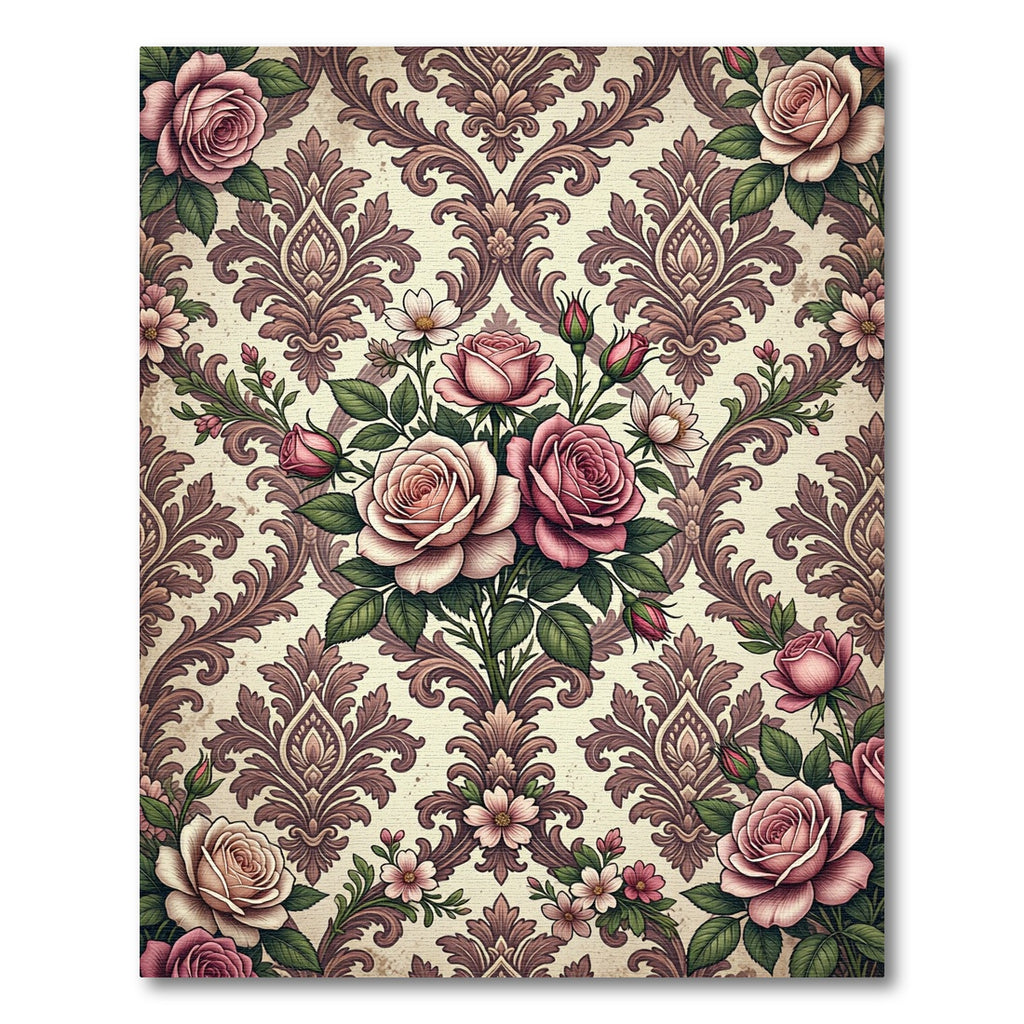 Elegant Rose Damask Soft Pink Bouquet Rug
