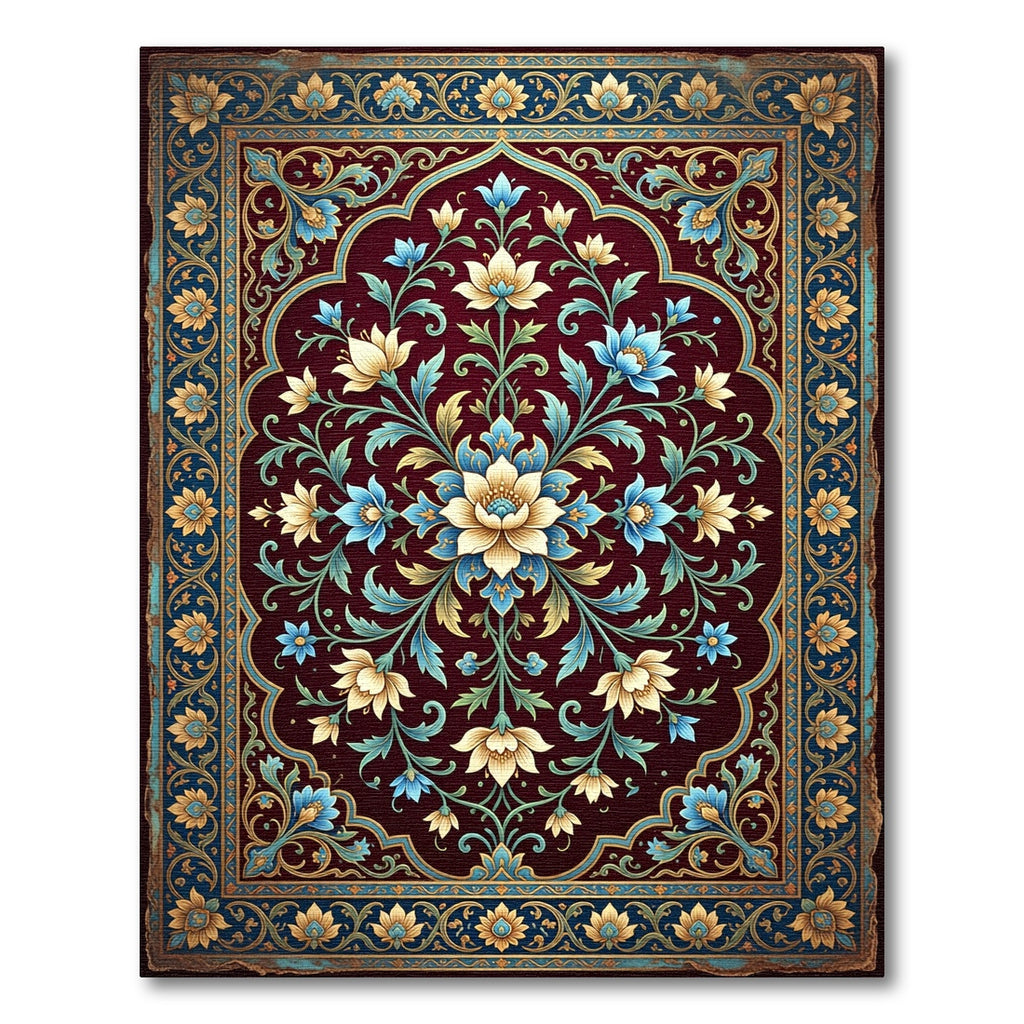 Ornate Burgundy Floral Medallion Rug