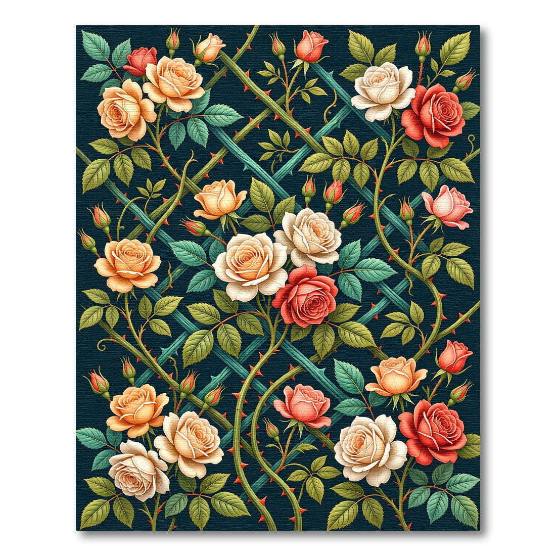 Romantic Coral Rose Trellis Harmony Rug