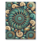 Teal Gold Nautilus Shell Collage Rug