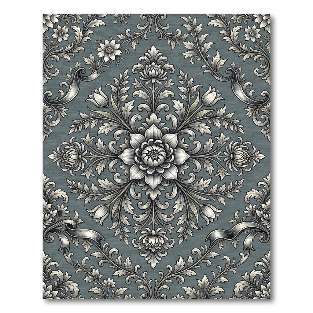 Antique Teal Floral Acanthus Swirl Rug