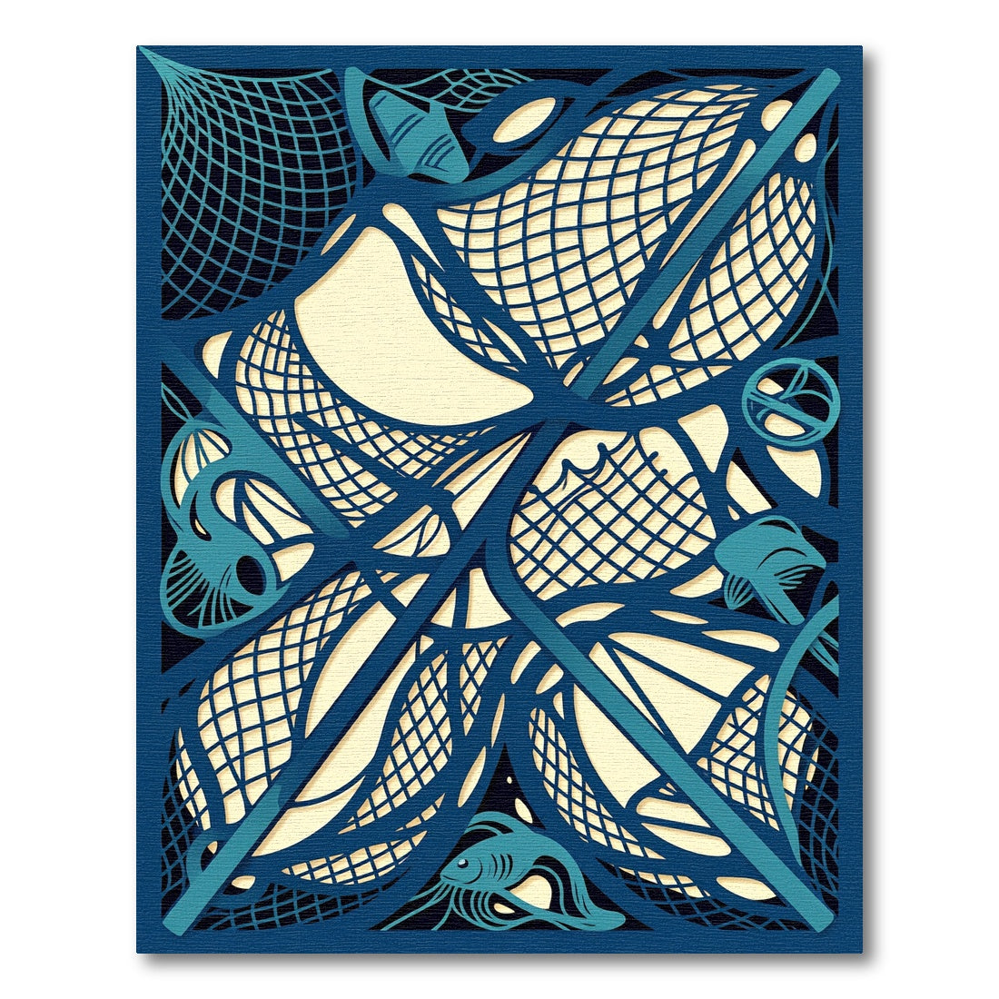 Abstract Navy Blue Sea Net Swirl Rug