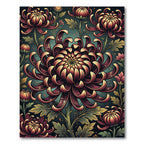 Dark Crimson Chrysanthemum Floral Botanical Art Rug