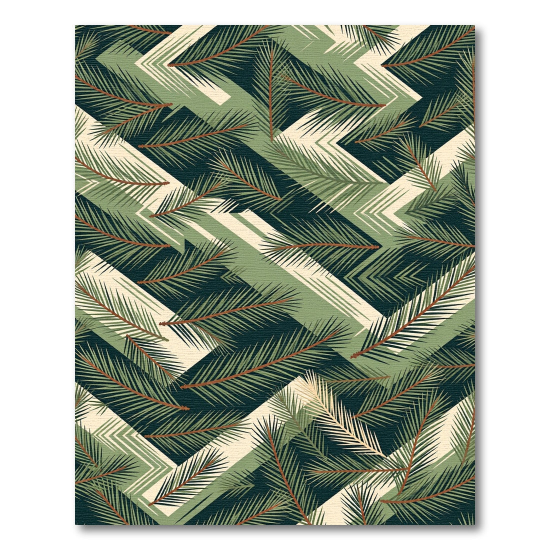 Green Pine Needle Geometric Chevron Rug