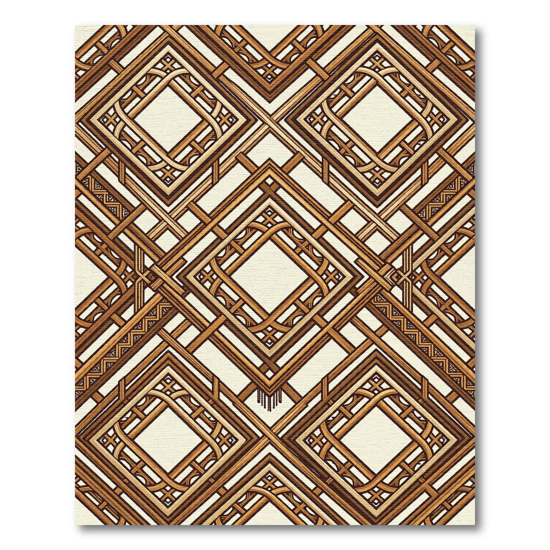 Art Deco Wood Diamond Lattice Rug