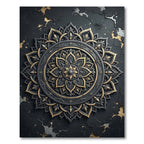 Elegant Black Gold Metallic Mandala Rug