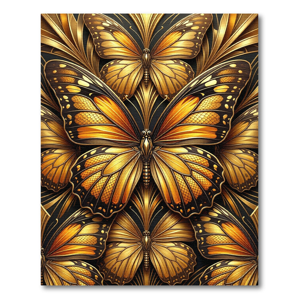 Ornate Golden Butterfly Foliage Art Rug