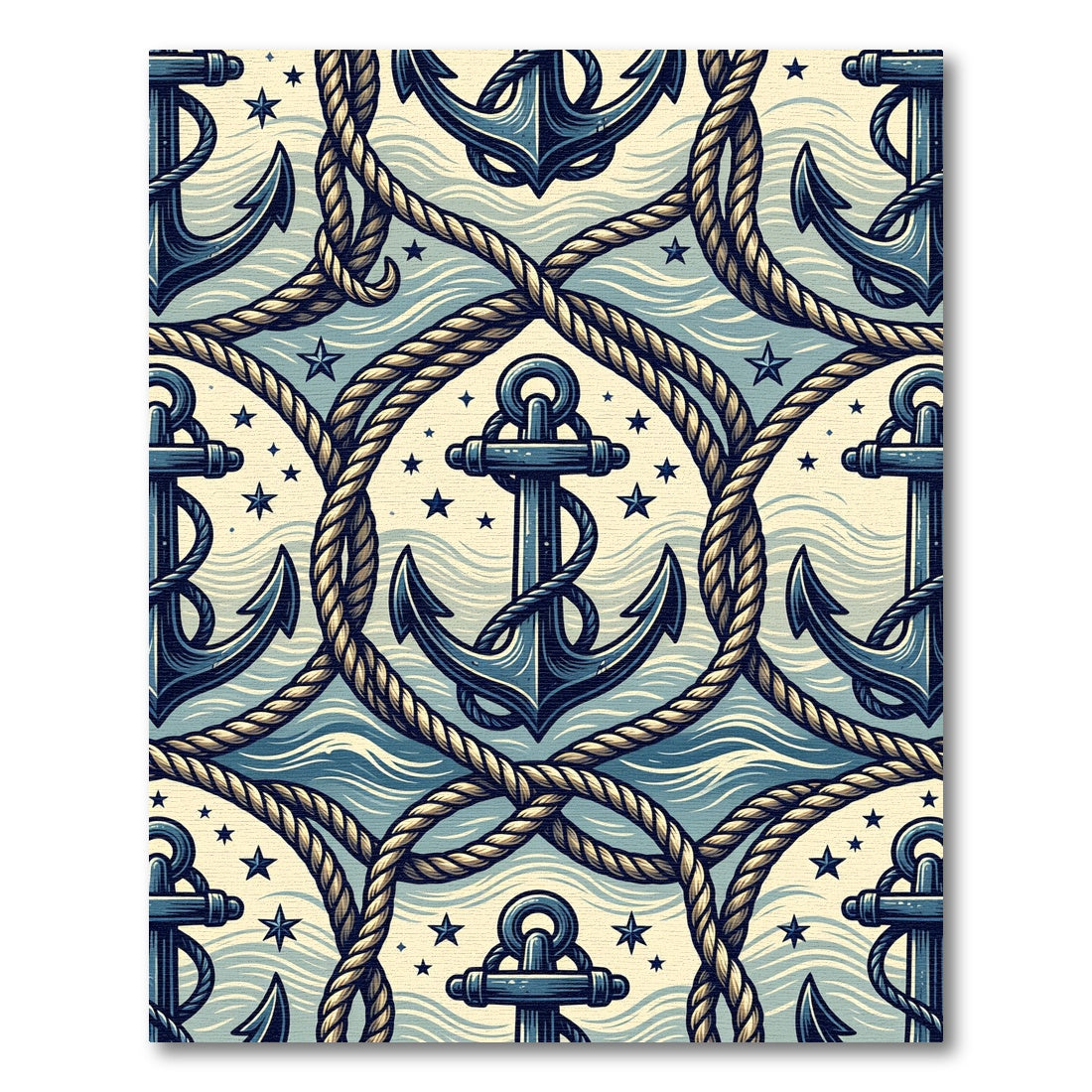 Nautical Anchor Rope Marine Navy Cream Rug