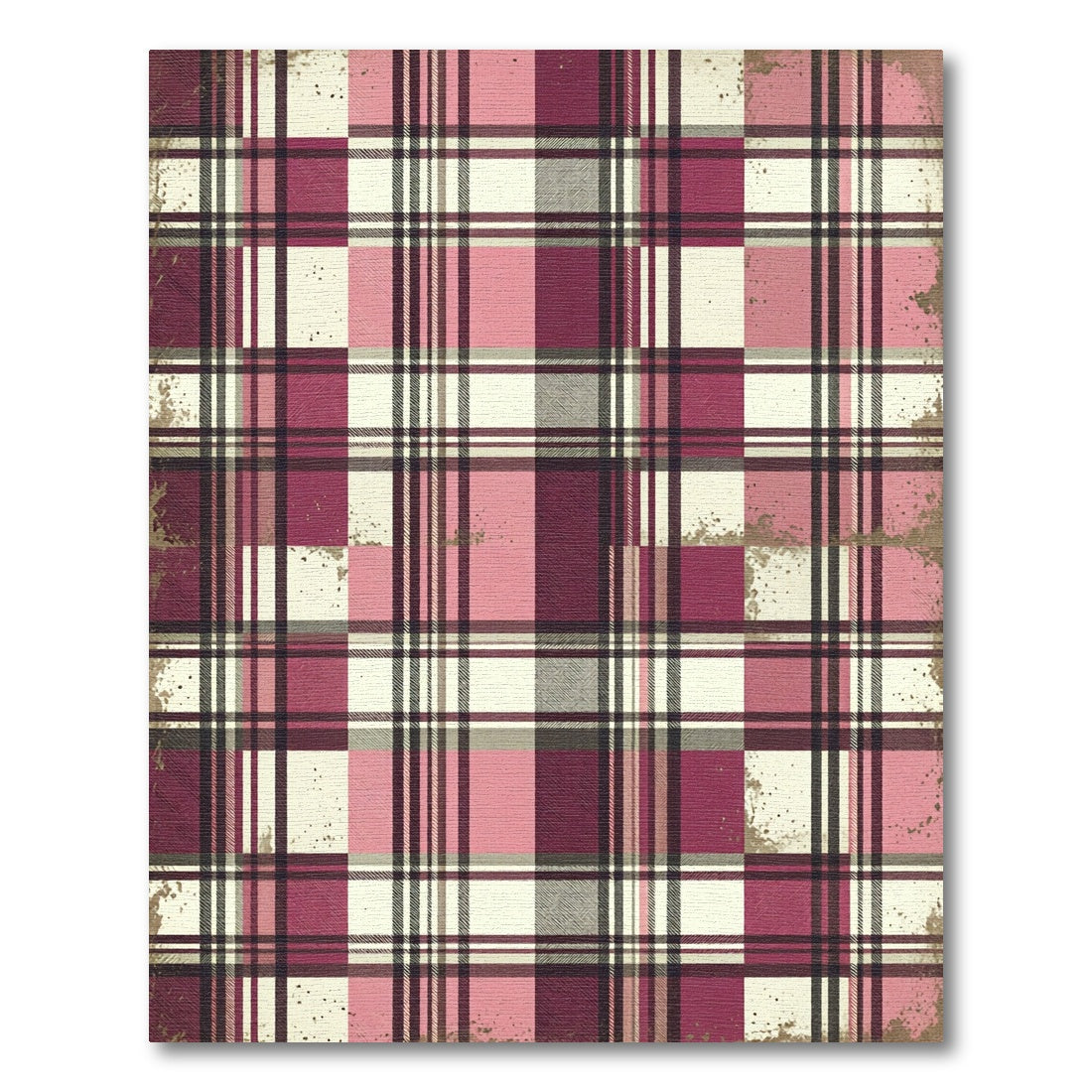 Distressed Pink and Burgundy Plaid Check Rug