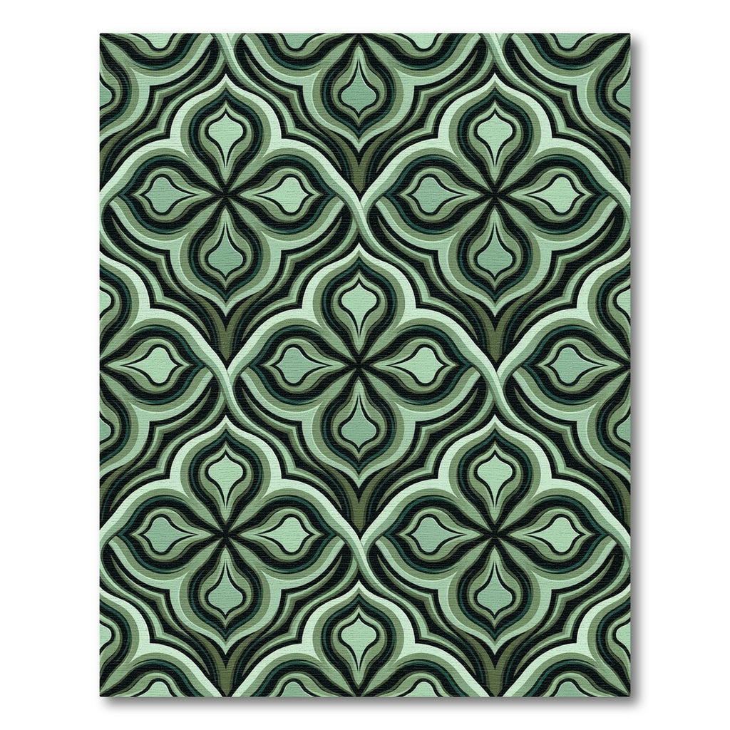 Sage Green Geometric Quatrefoil Lattice Rug