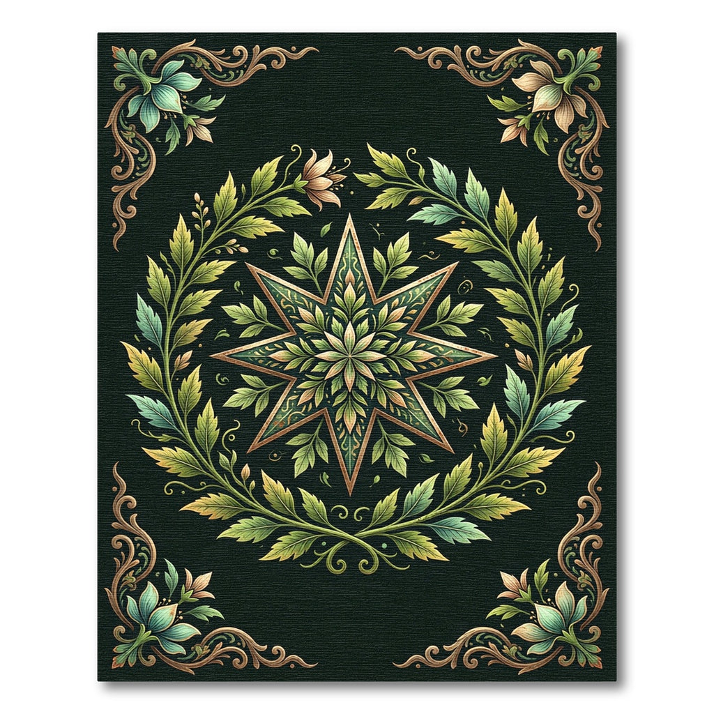 Emerald Star Floral Wreath Rug