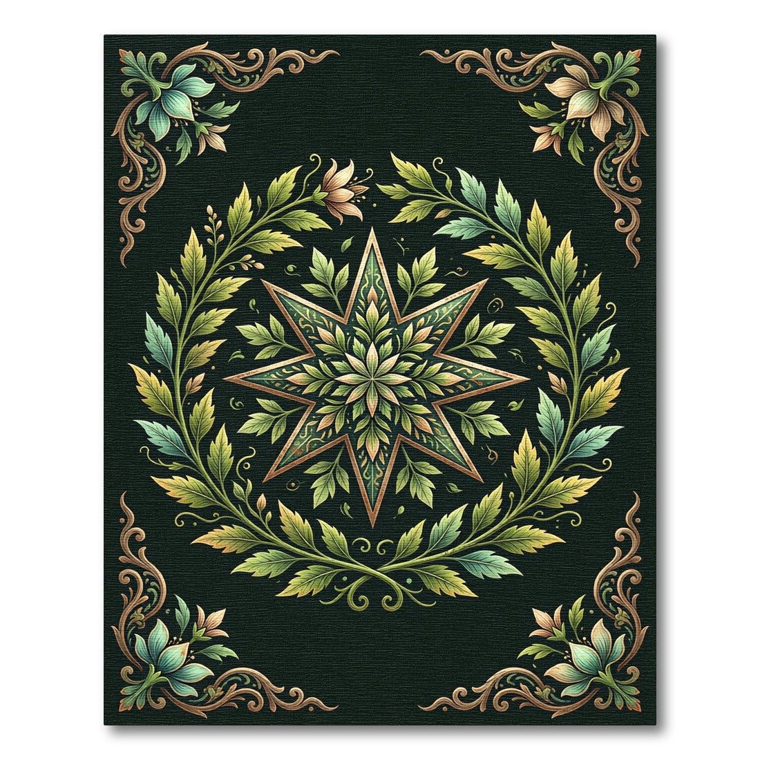 Emerald Star Floral Wreath Rug
