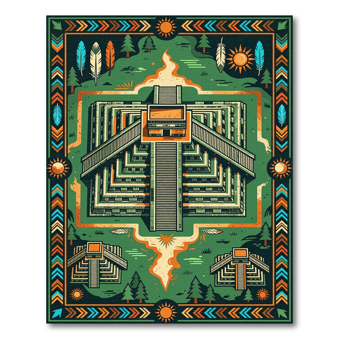 Green Pyramid Ancient Civilization Landscape Rug
