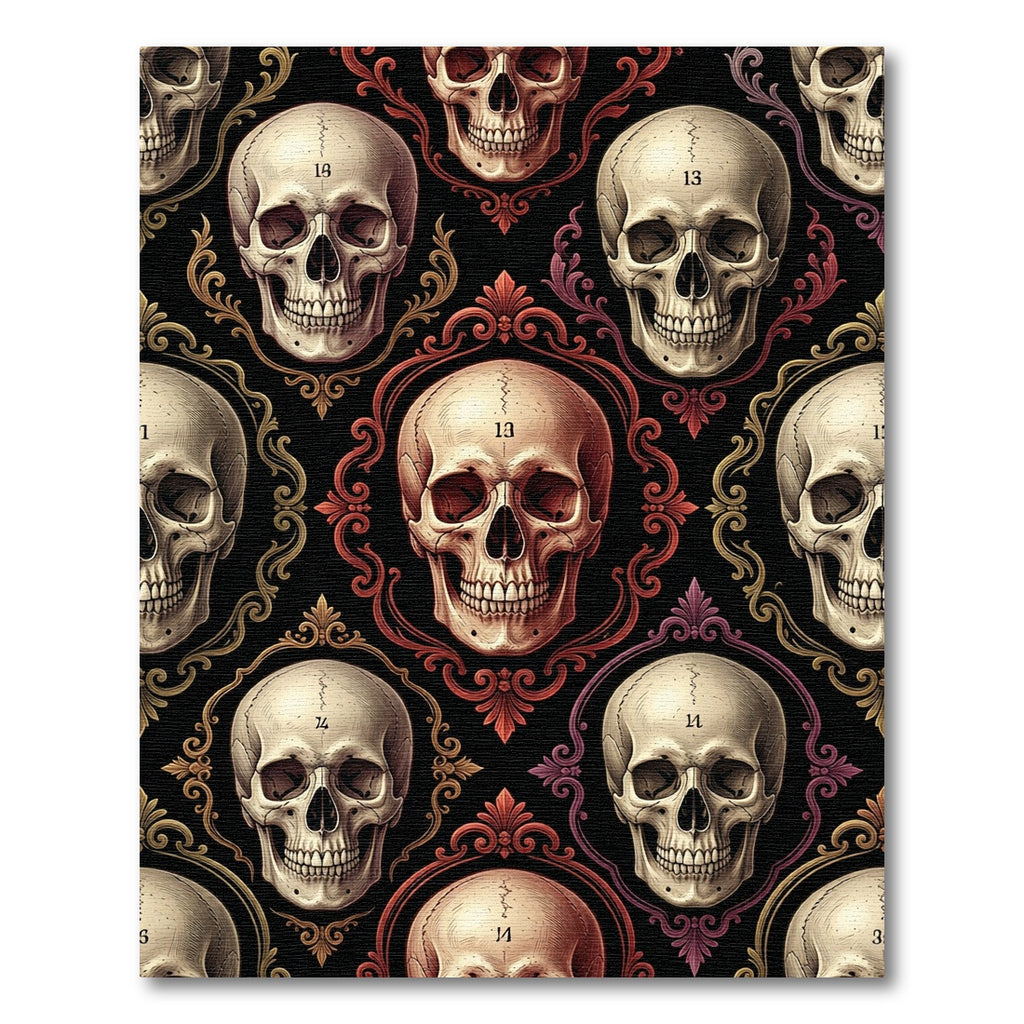 Gothic Ornate Skull Dark Damask Rug