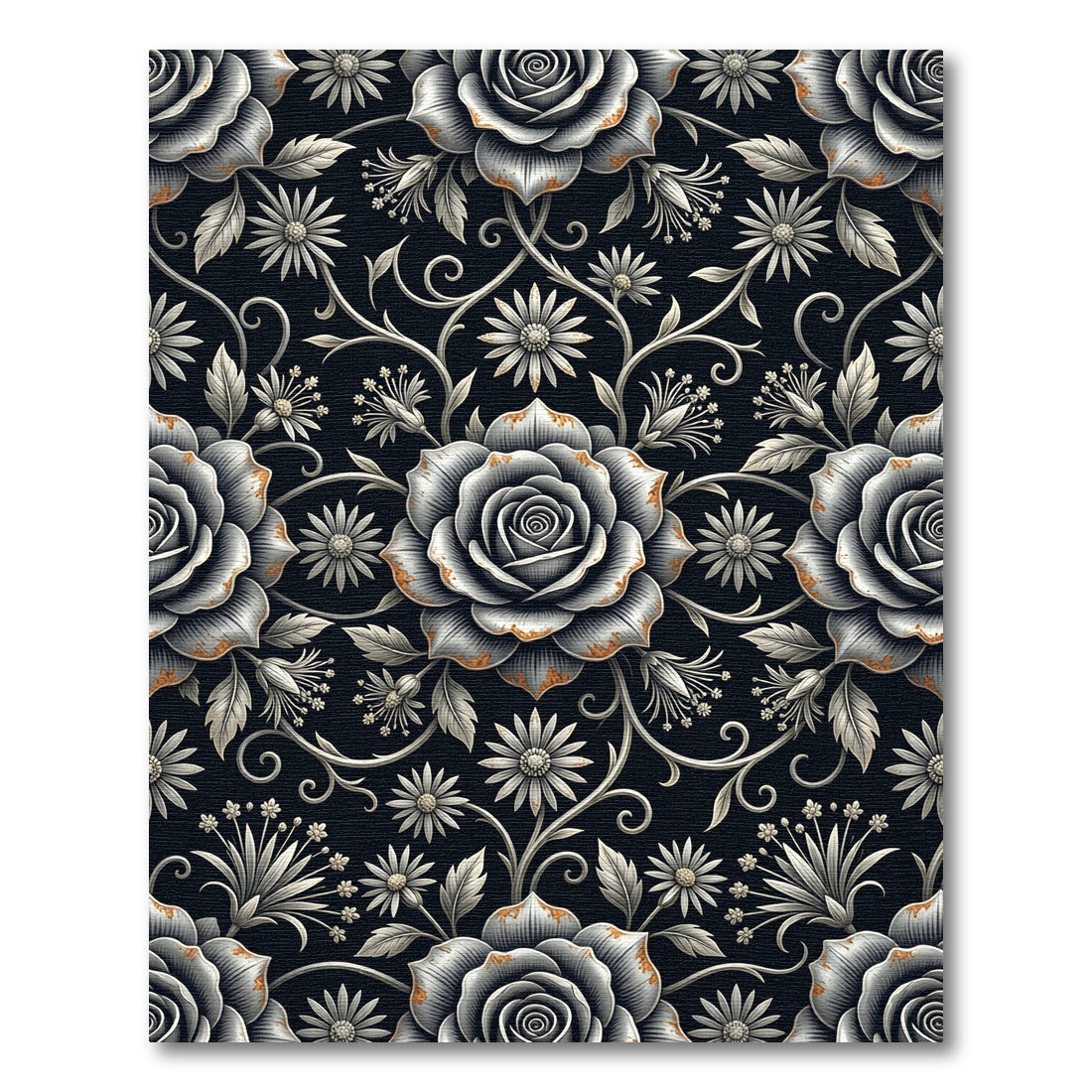 Ethereal Silver Rose Floral Botanical Rug