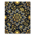 Golden Floral Medallion on Charcoal Rug