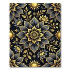 Golden Floral Medallion on Charcoal Rug