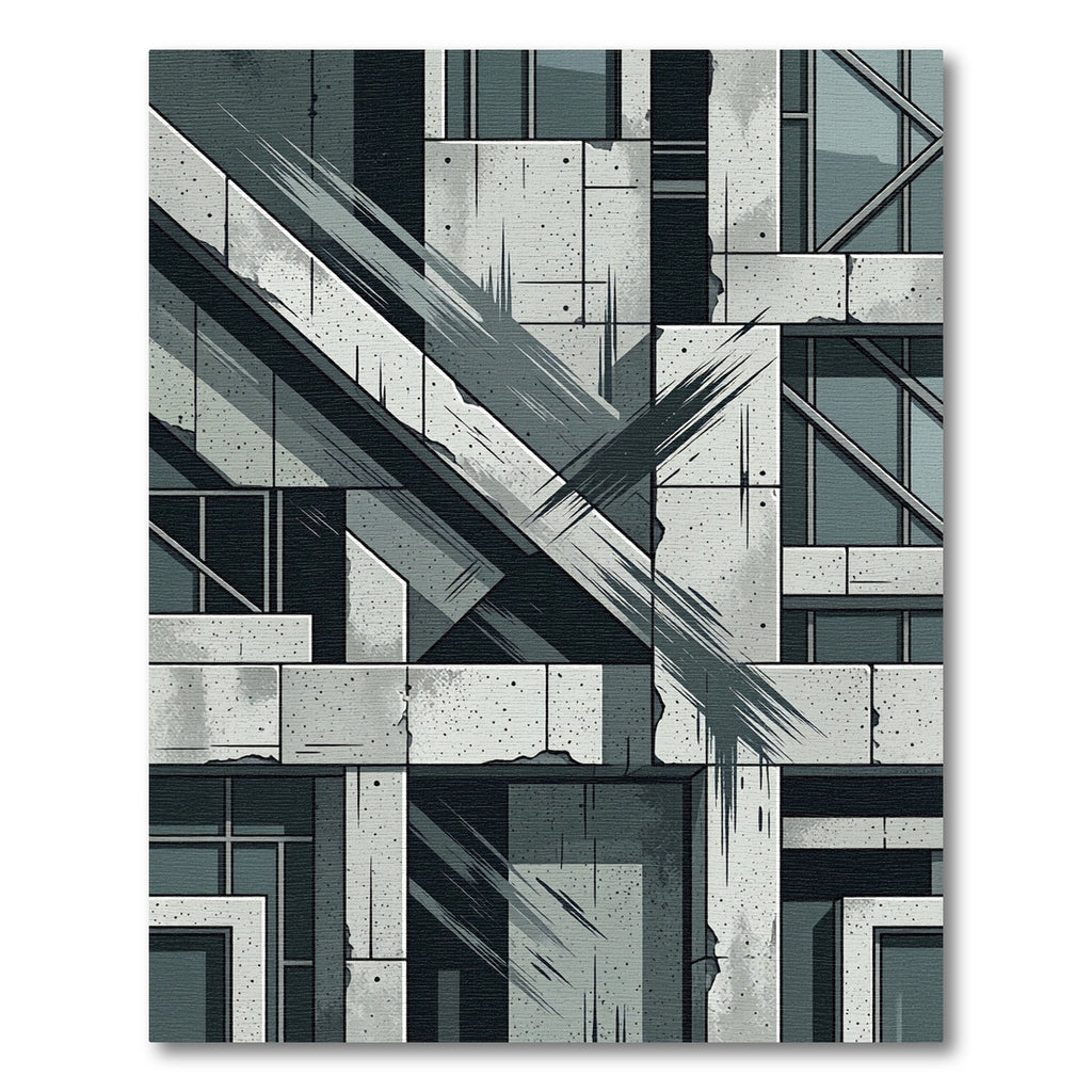 Grayscale Concrete Angular Geometric Stripe Rug