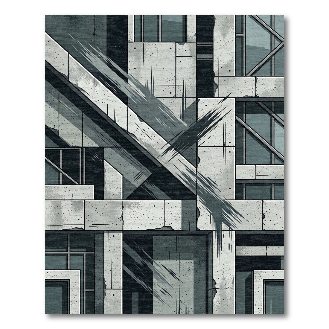 Grayscale Concrete Angular Geometric Stripe Rug