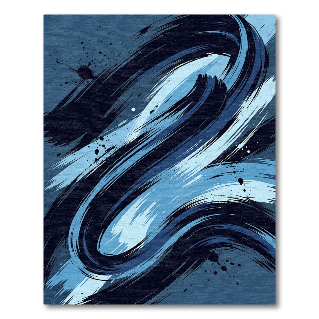 Swirling Azure Ink Abstract Wave Rug