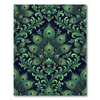Elegant Peacock Feather Damask Art Rug