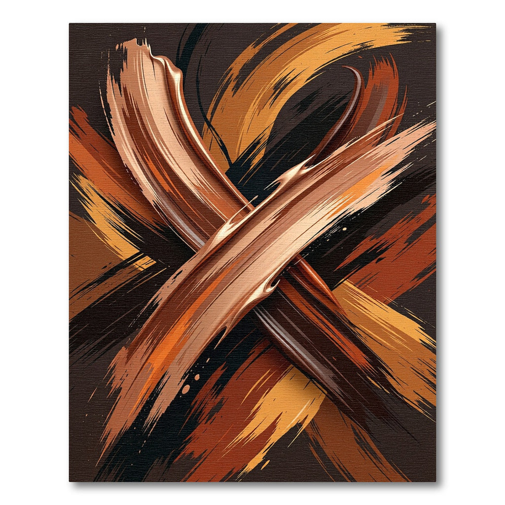 Earthy Bronze Abstract Cross Brushstroke Rug
