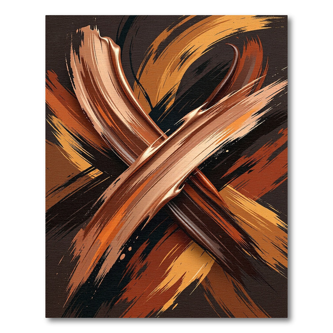 Earthy Bronze Abstract Cross Brushstroke Rug