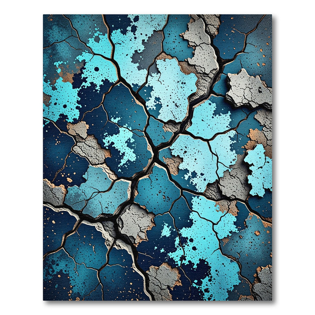 Cracked Ocean Blue Abstract Shattered Rug