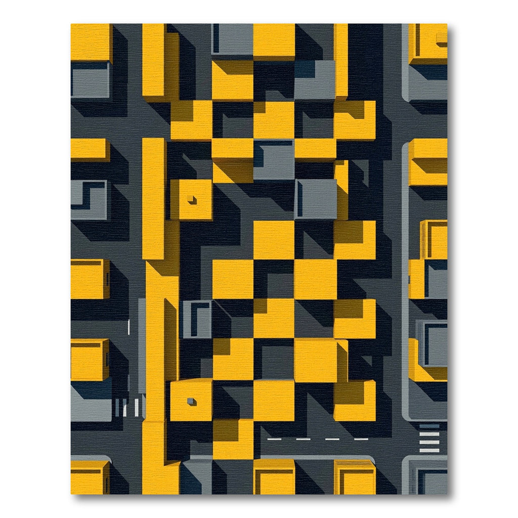 Abstract Yellow Gray 3D Cube Squares Rug