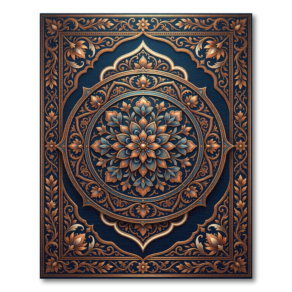 Ornate Navy Golden Floral Mandala Rug