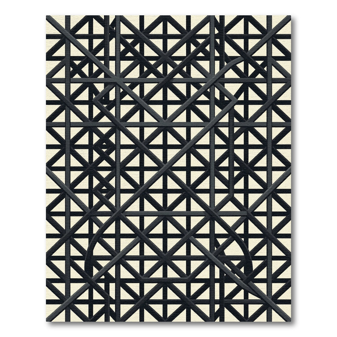 Modern Charcoal Interlocking Geometric Grid Rug