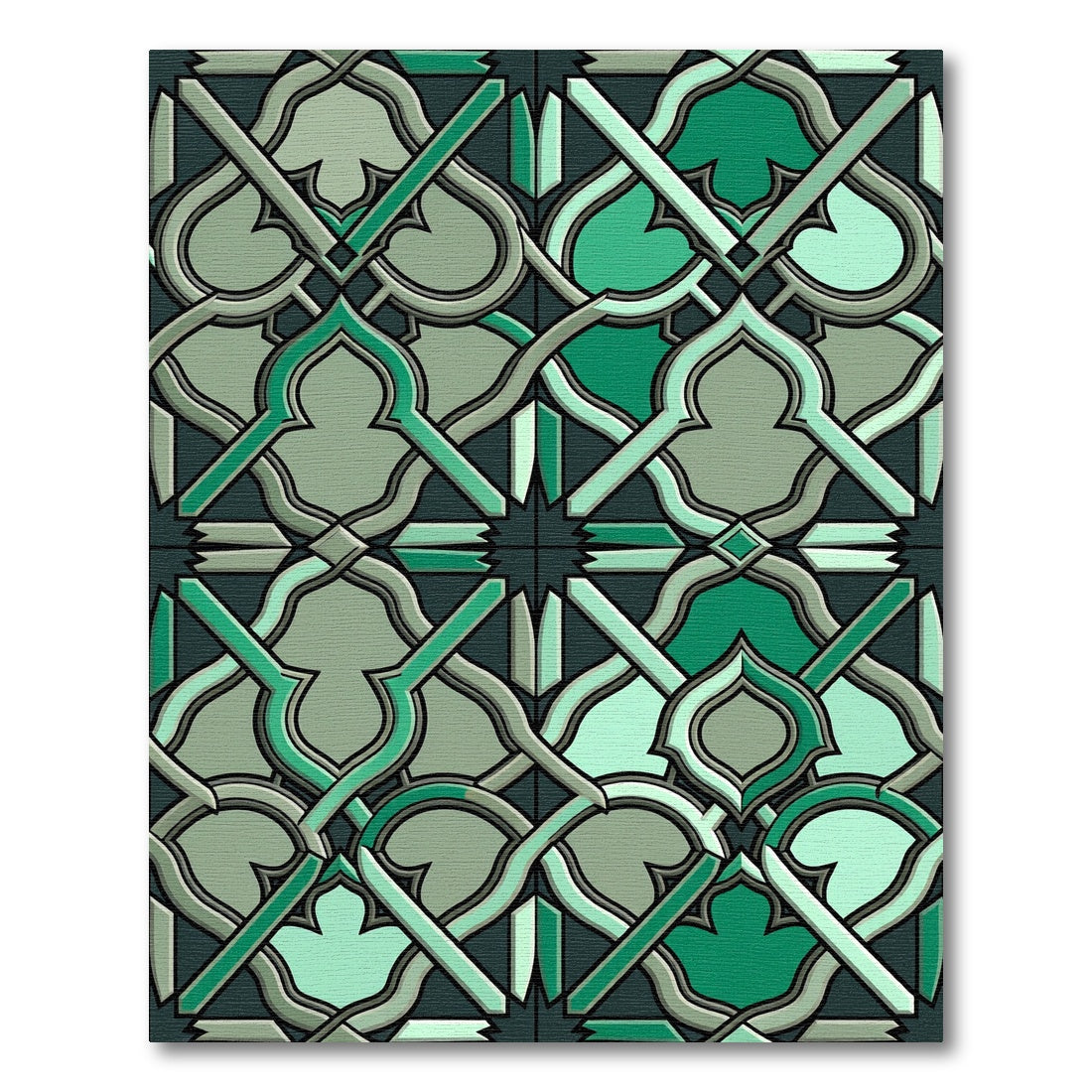 Intricate Green Arabesque Lattice Rug