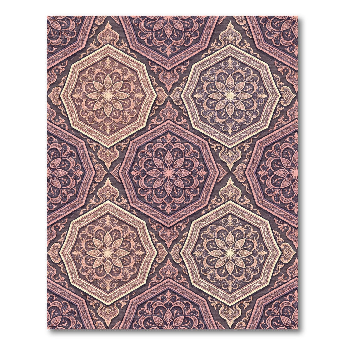 Elegant Dusty Rose Octagon Medallion Rug