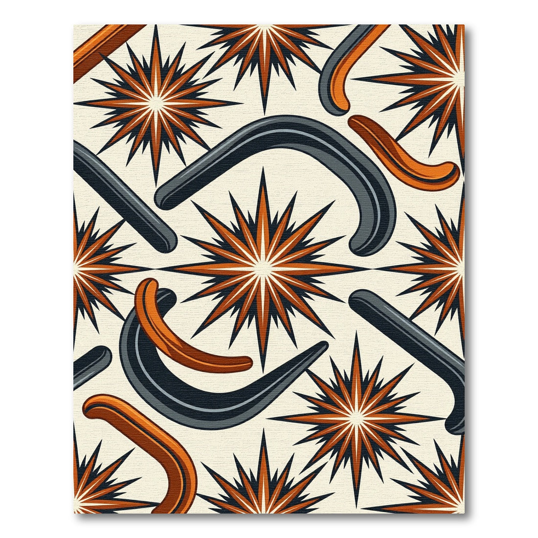 Midcentury Burnt Orange Gray Celestial Star Rug