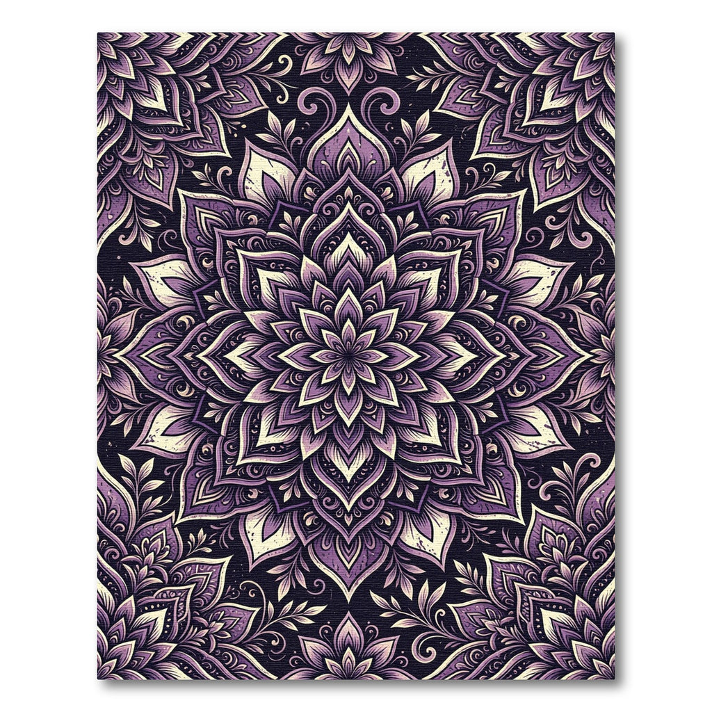 Elegant Deep Purple Floral Mandala Rug