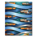 Isometric Blue Nautical Harbor Landscape Rug