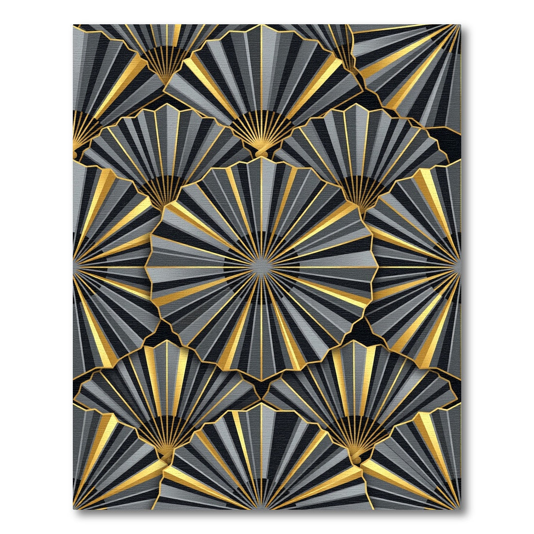 Art Deco Metallic Gold Fan Overlap Rug