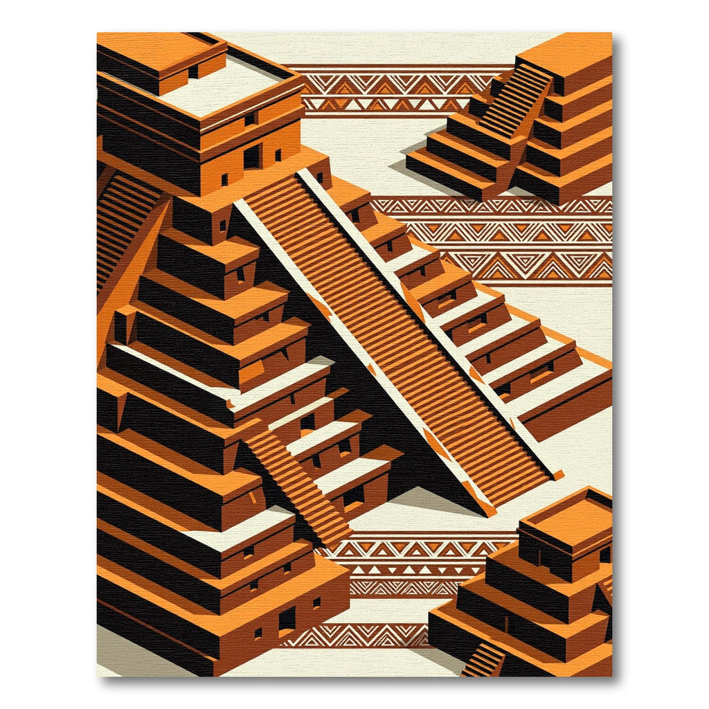 Terracotta Aztec Geometric Step Pyramid Rug