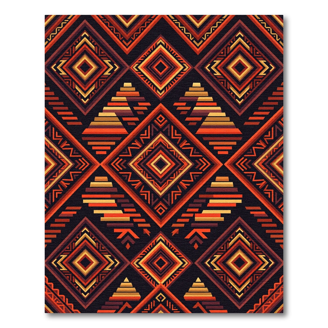 Fiery Geometric Diamond Zigzag Rug