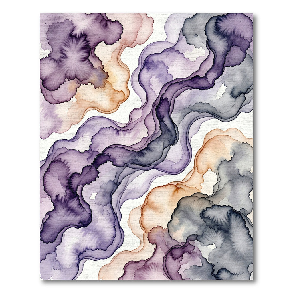 Abstract Plum and Amber Wavy Marble Rug
