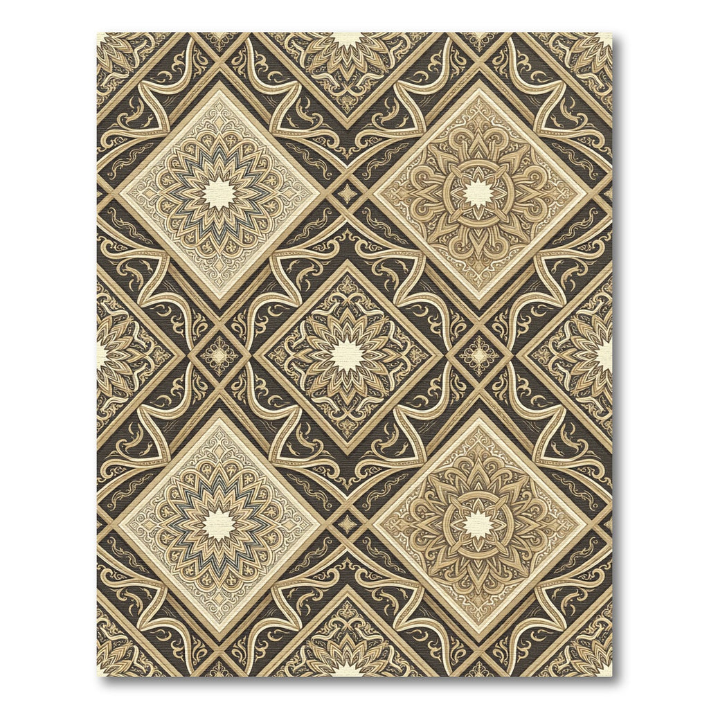 Elegant Gold Floral Diamond Medallion Rug